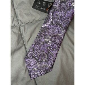 Barry.Wang purple paisley silk necktie New With Tags Tie Fancy Wedding